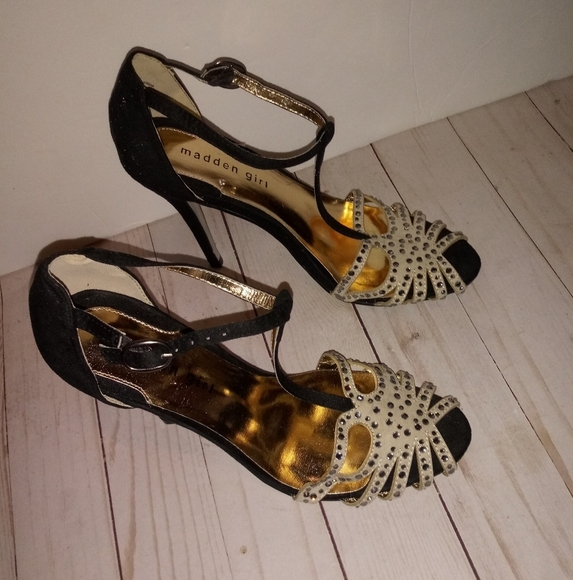 Madden girl T-strap nude and black open toe heels - Picture 10 of 15